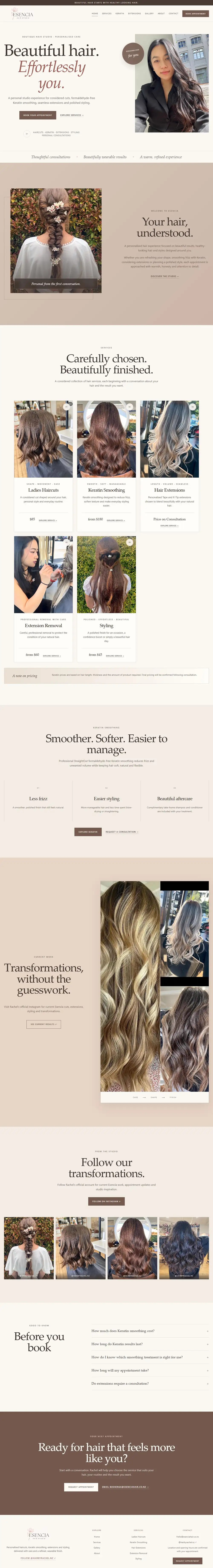 Full-page desktop preview of Esencia Hair
