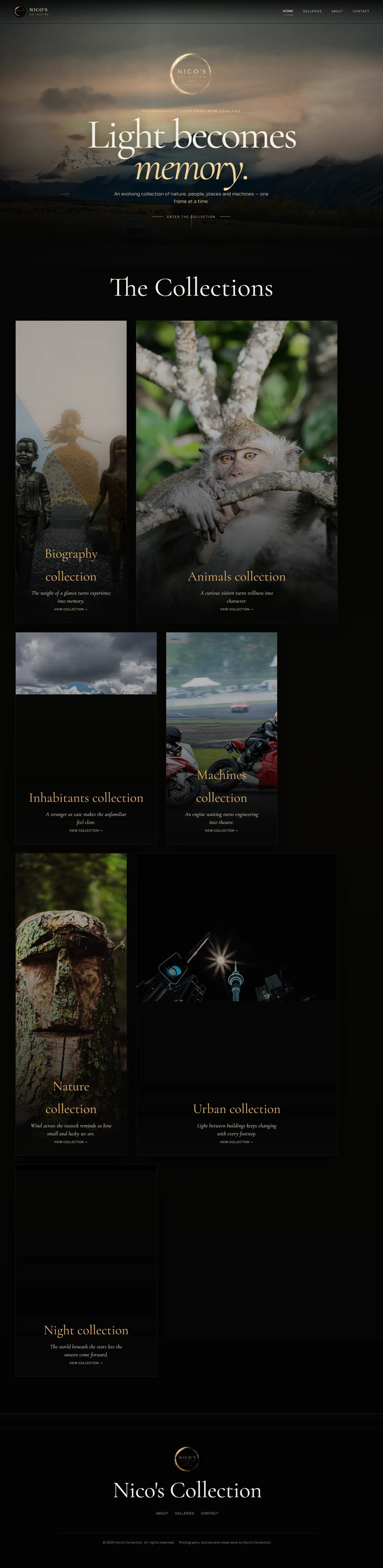 Full-page desktop preview of Nico's Collection photography website