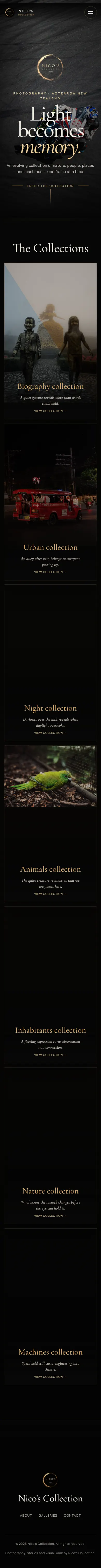 Full-page mobile preview of Nico's Collection photography website